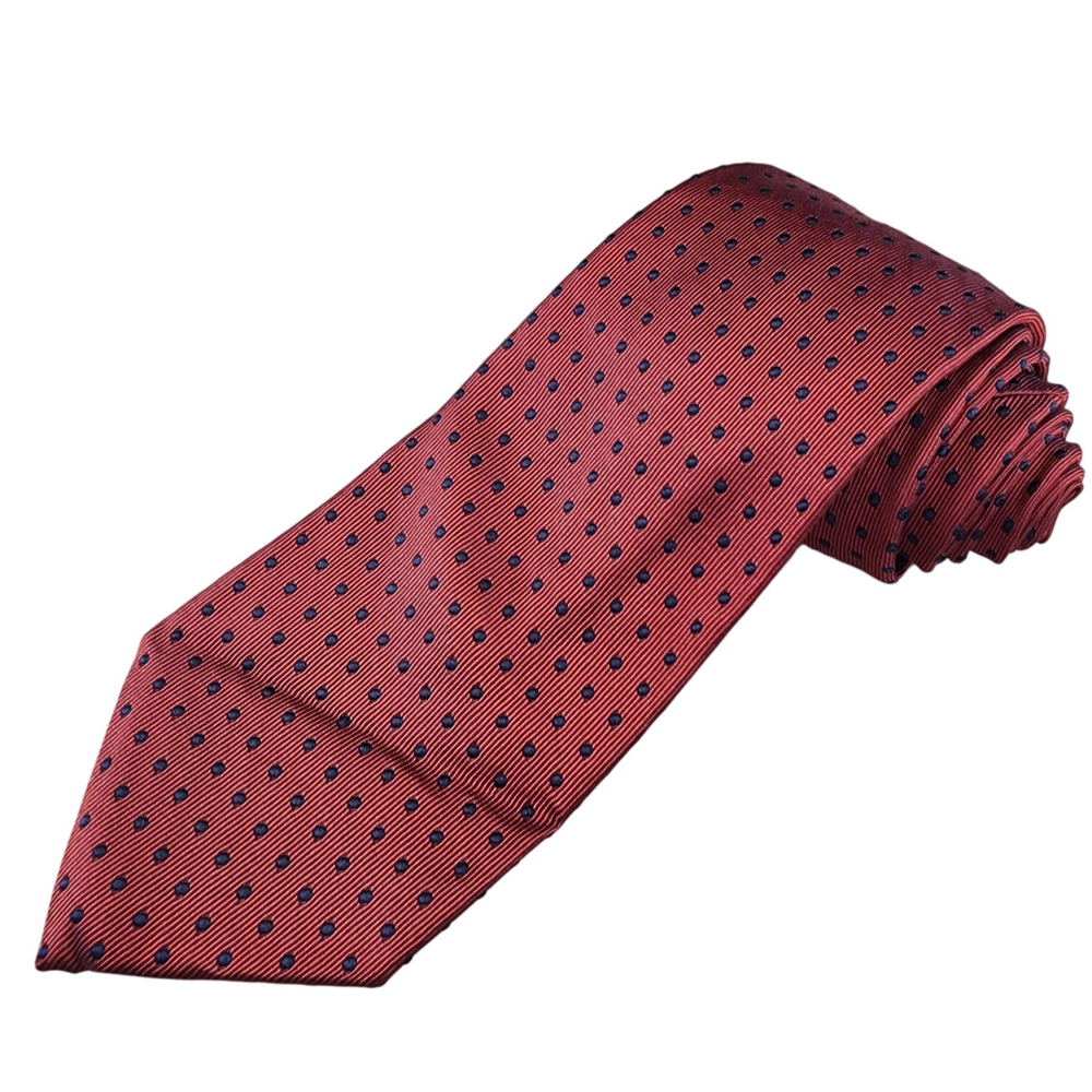 Façonnable Mens Silk Necktie Red Blue Polka Dot Pattern Men's Tie